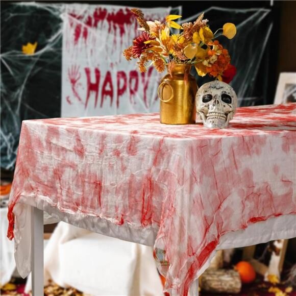 5 PCS Halloween Bloody Gauze Table Cover- 85" x 60"Bloody Handprint Rectangle - Picture 6 of 8